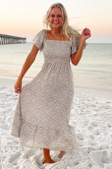 Ivory Floral Smocked Maxi Dress