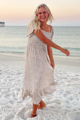 Ivory Floral Smocked Maxi Dress