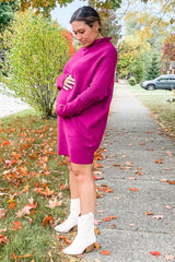 Taupe Funnel Neck Dolman Sleeve Maternity Mini Dress