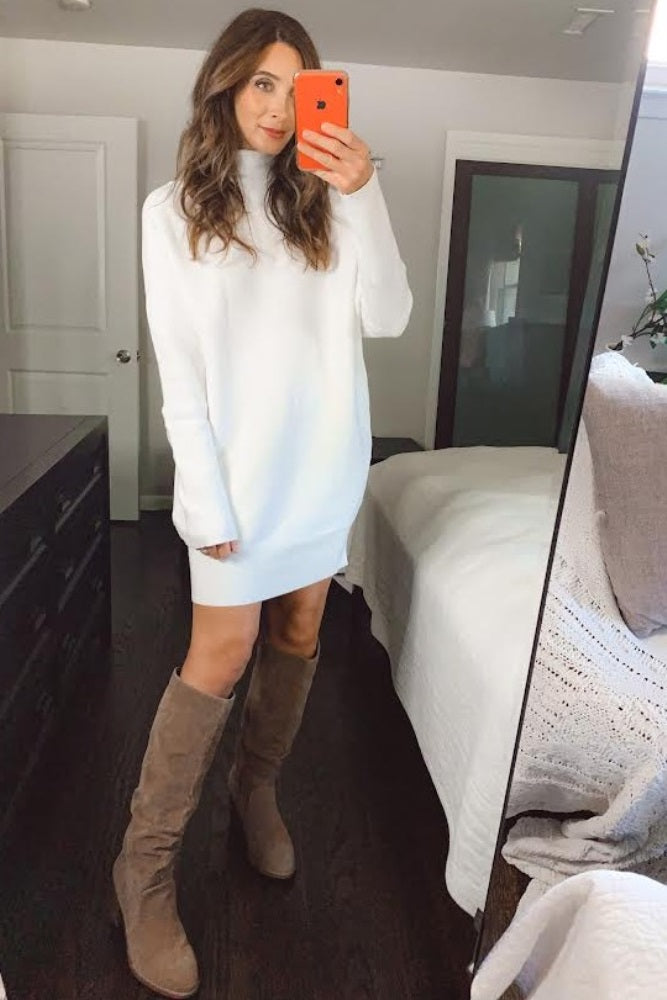 Cream Funnel Neck Dolman Sleeve Mini Dress