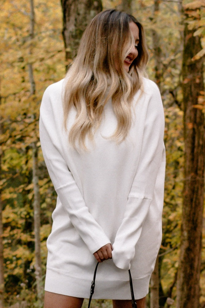 Cream Funnel Neck Dolman Sleeve Mini Dress