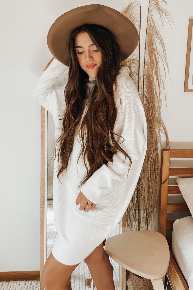 Cream Funnel Neck Dolman Sleeve Mini Dress