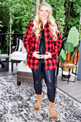 Red Black Plaid Sherpa Lined Maternity Jacket