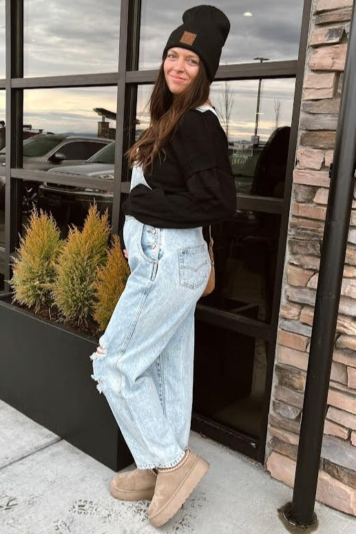 Black Boat Neck Bubble Sleeve Maternity Sweater