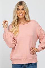 Light Pink Boat Neck Bubble Sleeve Maternity Sweater