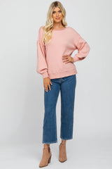 Light Pink Boat Neck Bubble Sleeve Sweater