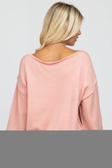 Light Pink Boat Neck Bubble Sleeve Sweater