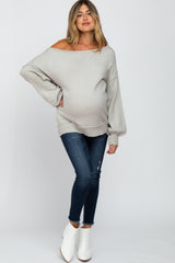 Grey Boat Neck Bubble Sleeve Maternity Sweater