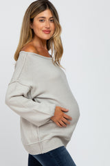 Grey Boat Neck Bubble Sleeve Maternity Sweater