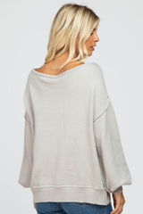 Grey Boat Neck Bubble Sleeve Sweater