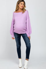 Lavender Boat Neck Bubble Sleeve Maternity Sweater