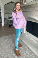 Lavender Boat Neck Bubble Sleeve Maternity Sweater