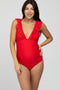 Red Ruffle Tie Maternity One-Piece Swimsuit