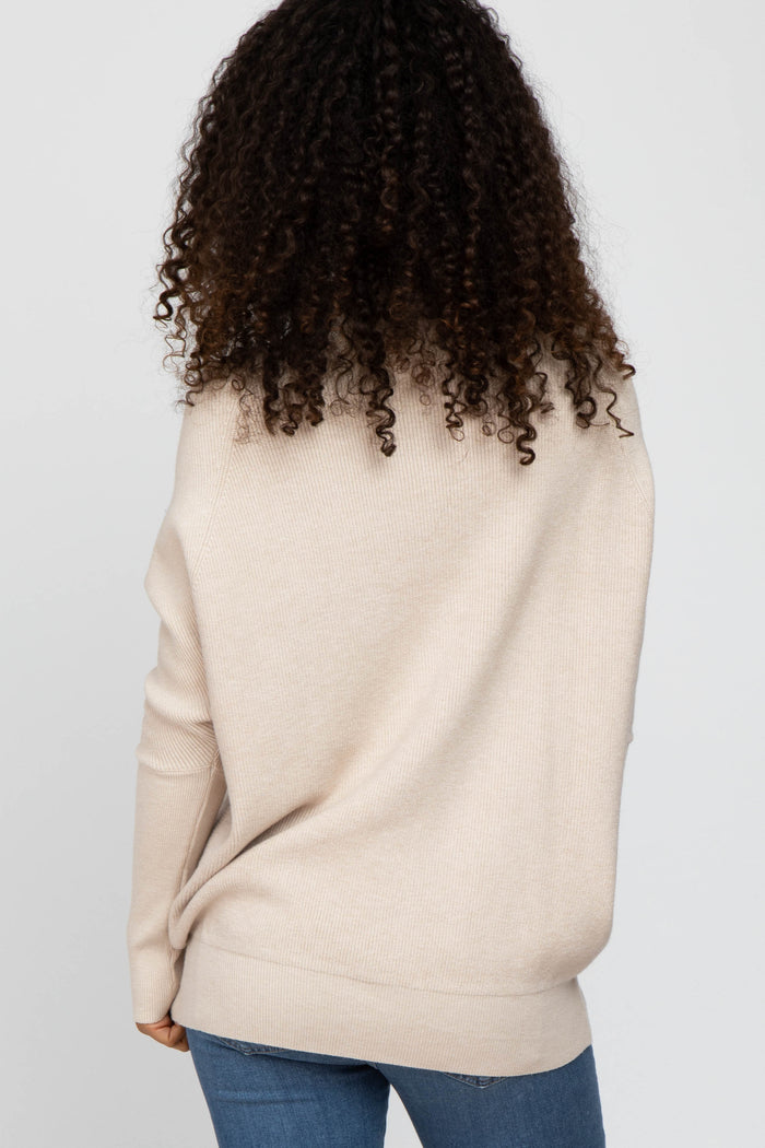 Beige Funnel Neck Dolman Sleeve Sweater