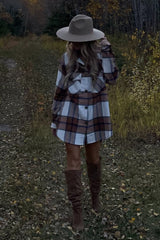 Mocha Plaid Button Down Maternity Over Shirt