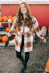 Mocha Plaid Button Down Maternity Over Shirt