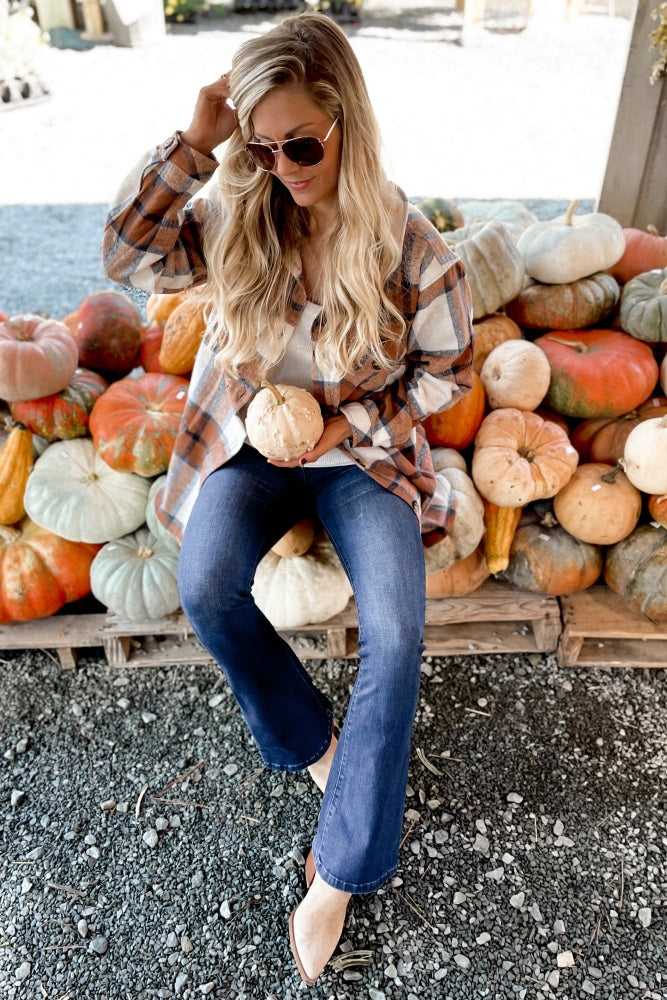 Mocha Plaid Button Down Maternity Over Shirt