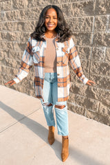 Mocha Plaid Button Down Maternity Over Shirt