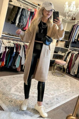 Taupe Bubble Sleeve Long Cardigan