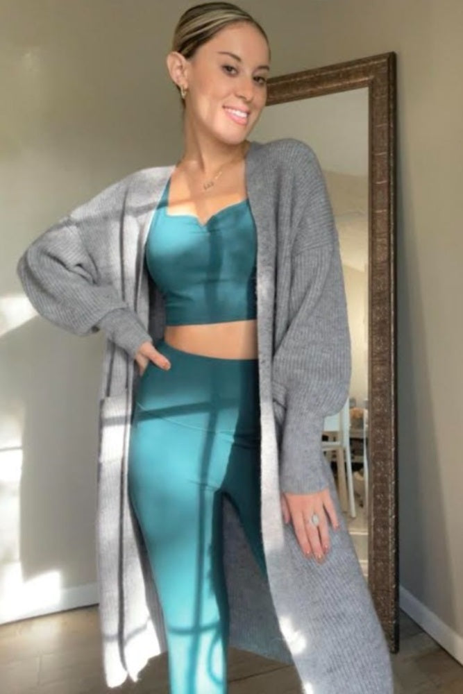 Heather Grey Bubble Sleeve Long Cardigan