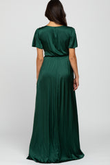 Green Side Slit Satin Maxi Dress