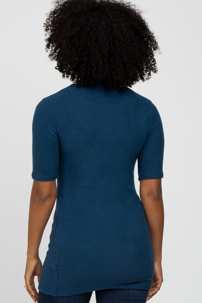 Teal Soft Brushed Knit Mock Neck Top