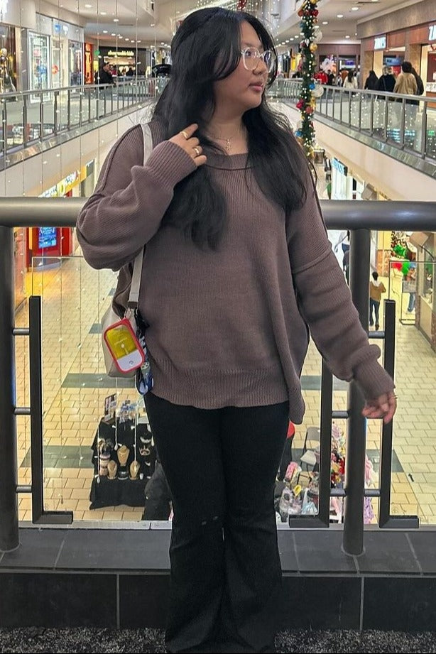 Brown Exposed Seam Side Slit Sweater