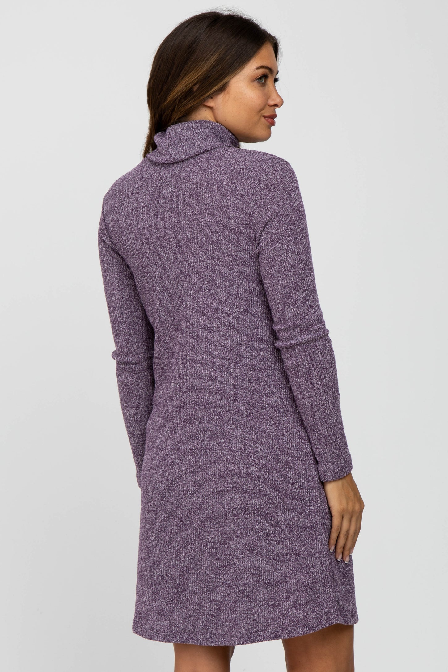 Purple Ribbed Turtleneck Maternity Dress
