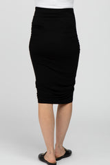 Black Ruched Maternity Wrap Pencil Skirt