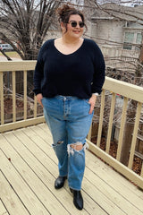 Black V-Neck Soft Sweater