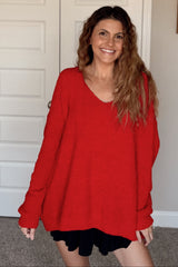 Red V-Neck Soft Sweater