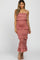Mauve Satin Smocked Fitted Midi Dress