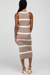 Taupe Striped Ribbed Midi Dress
