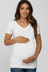Ivory V-Neck Ruched Side Maternity Top
