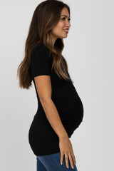 Black V-Neck Ruched Side Maternity Top