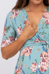 Mint Green Floral Waist Tie Maternity Dress