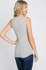 Heather Grey Ribbed Button Front Tank Top