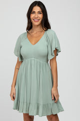 Mint Green Smocked Front Ruffle Hem Maternity Dress