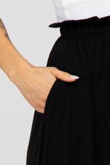 Black Ruffle Waist Midi Skirt