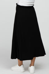 Black Ruffle Waist Maternity Midi Skirt