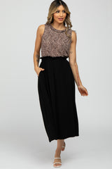 Black Ruffle Waist Midi Skirt