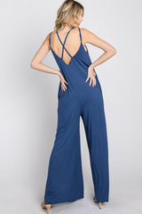 Blue Cross Back Wide Leg Jumpsuit
