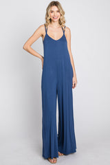 Blue Cross Back Wide Leg Jumpsuit