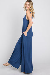 Blue Cross Back Wide Leg Jumpsuit
