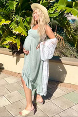 Sage Floral Smocked Hi-Low Maternity Maxi Dress