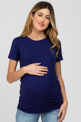 Navy Basic Short Sleeve Maternity Top