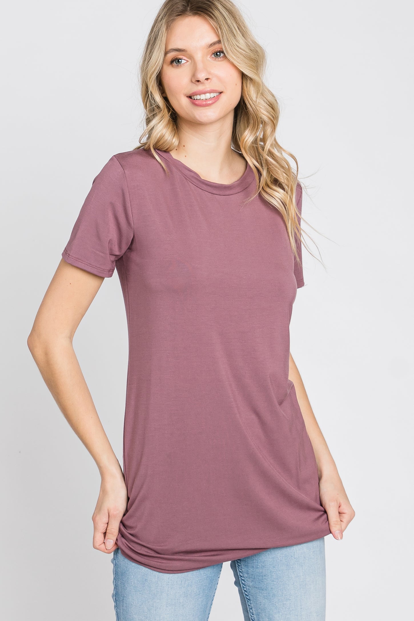 Mauve Basic Short Sleeve Top