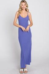 Violet Ribbed Side Slit Maxi Dress