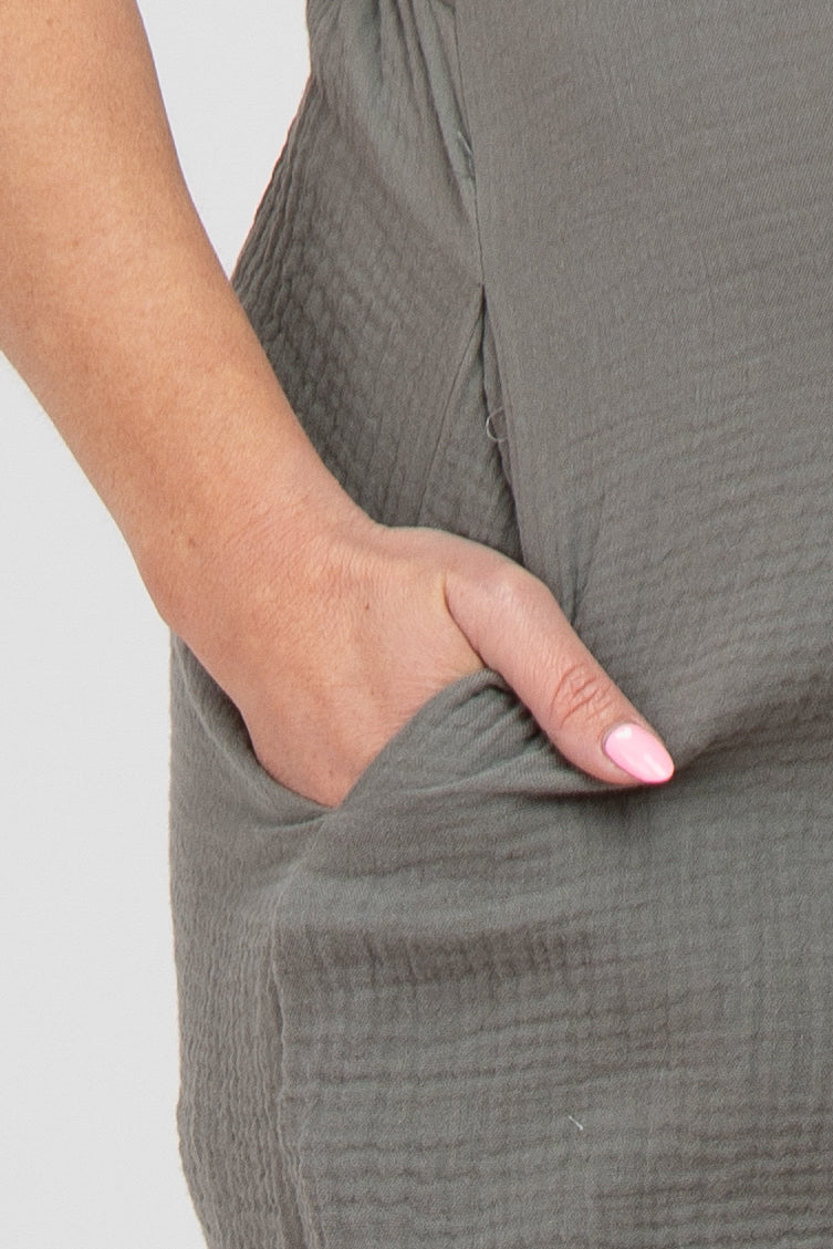 Olive Square Neck Elastic Strap Maternity Romper