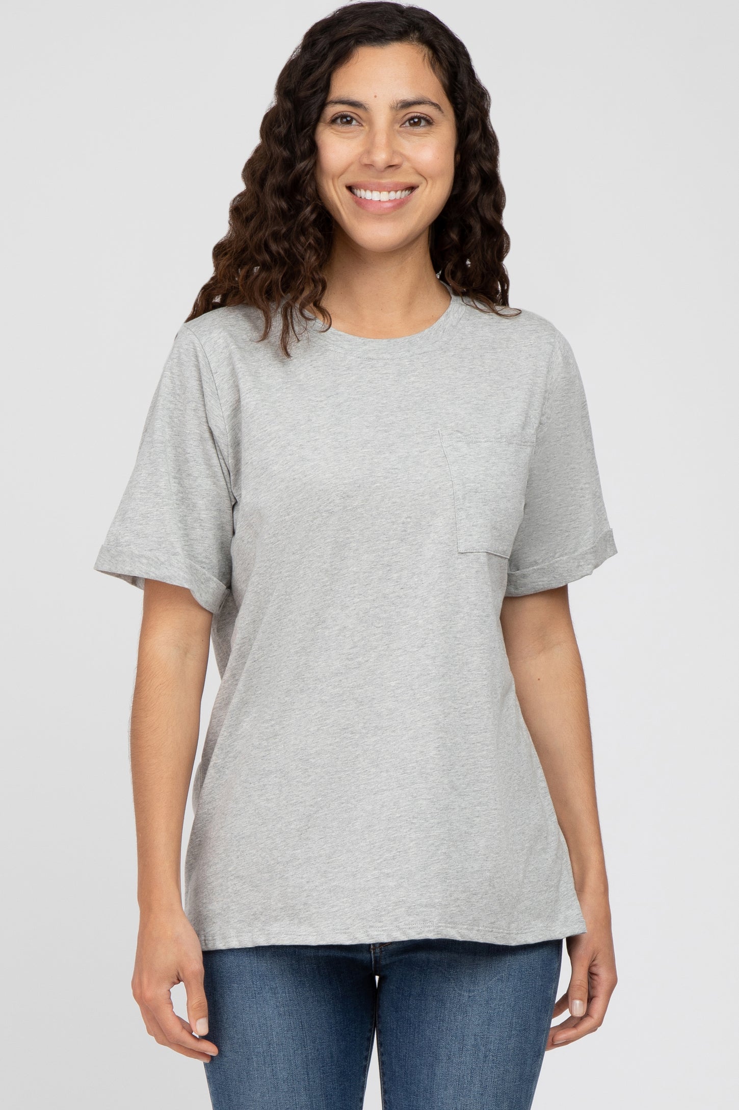 Heather Grey Oversized Pocket Front Short Sleeve Top